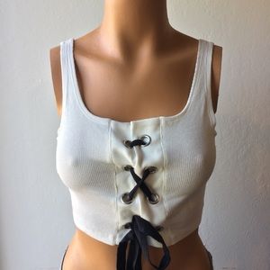 Cream Crop Lace Up Tank